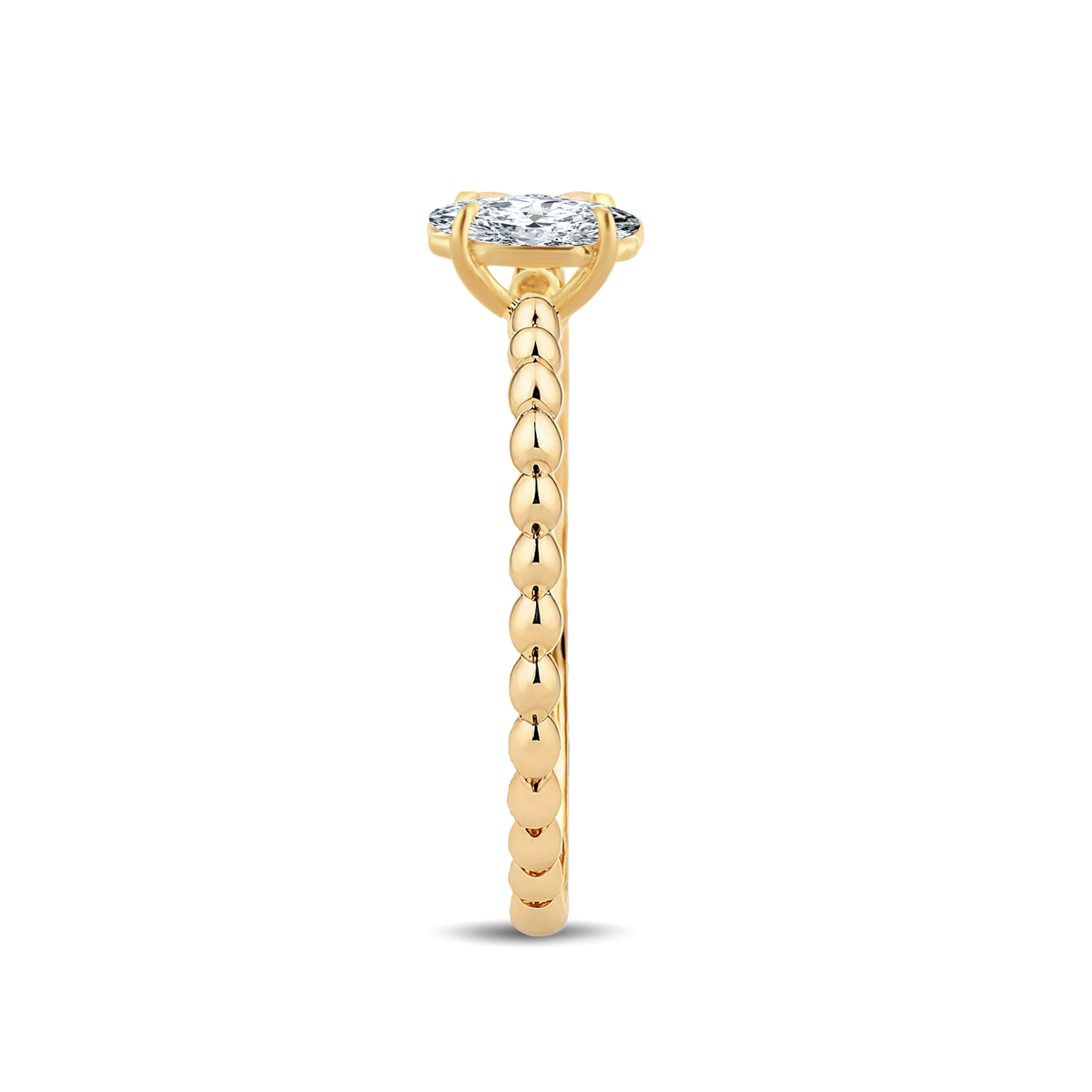 Timeless Marquise Lab-Grown Diamond Ring with an Artfully Designed Gold Beaded Band – 0.30ct