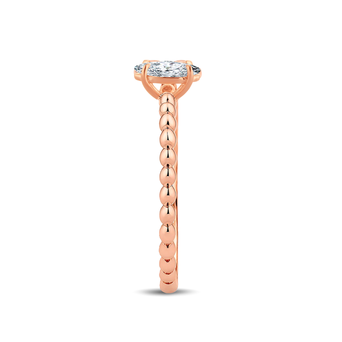 Timeless Marquise Lab-Grown Diamond Ring with an Artfully Designed Gold Beaded Band – 0.30ct